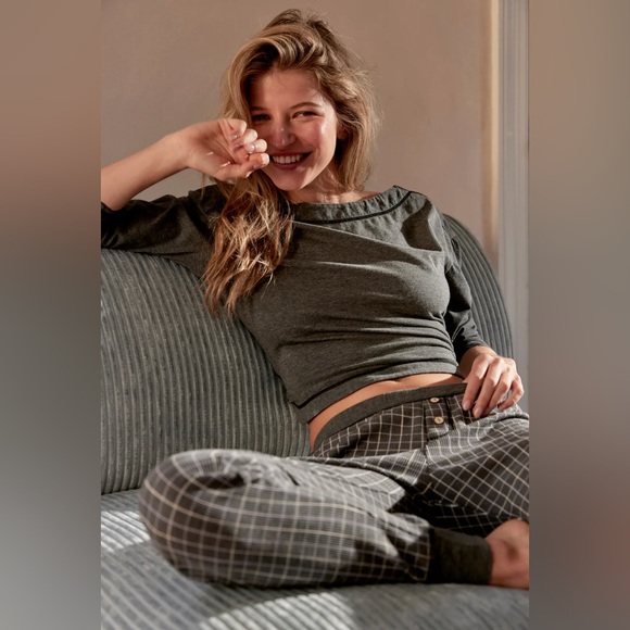 Free People Other - FREE PEOPLE Chill Evening Pajama Set Charcoal Combo $98 Retail NWT